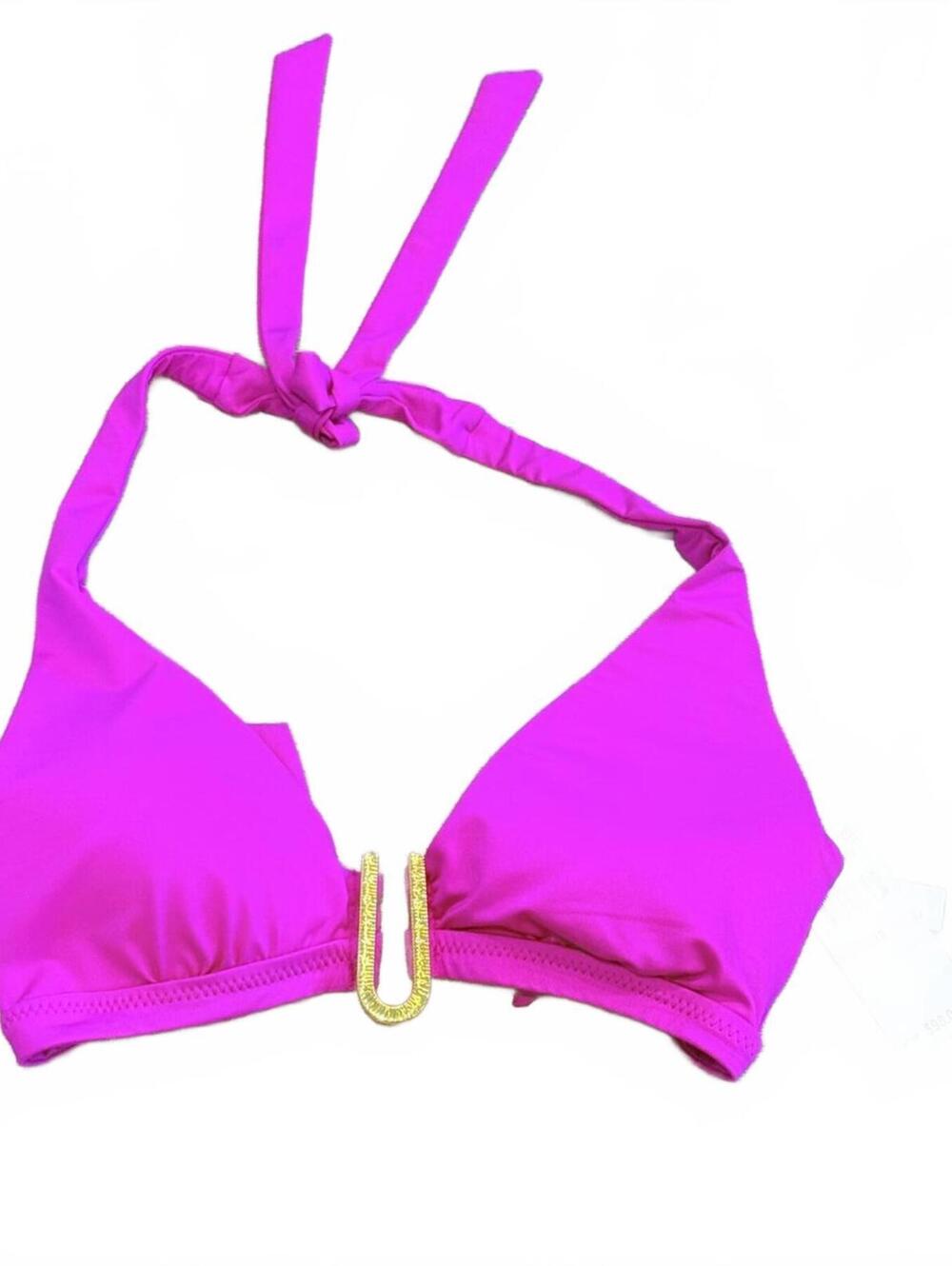 Trina Turk Hot Pink Halter Bikini Top with Gold Accent